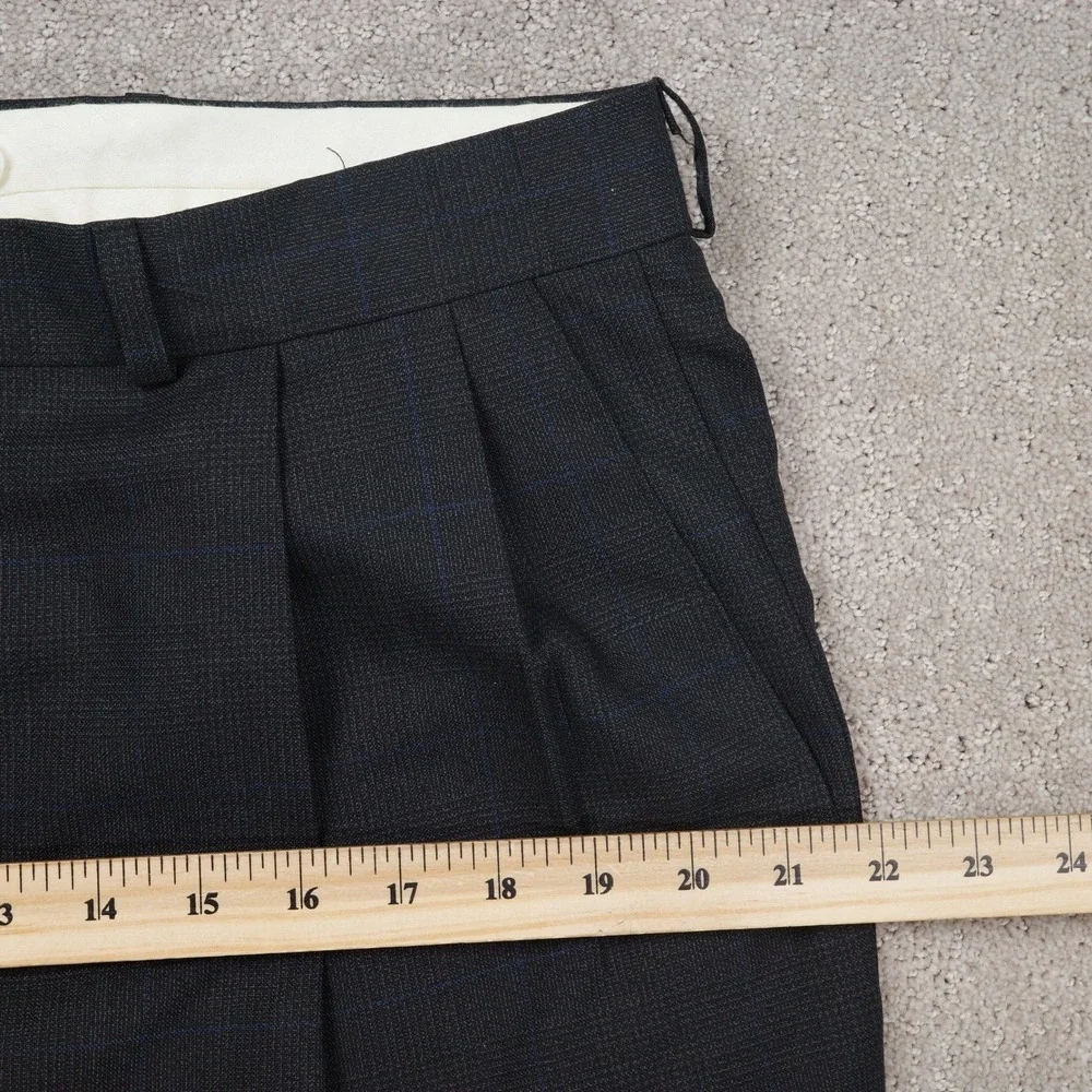 Ralph Lauren Suit Men 40T 36W 32L Black Blue Windowpane Plaid‎ 3 Button Wool VTG